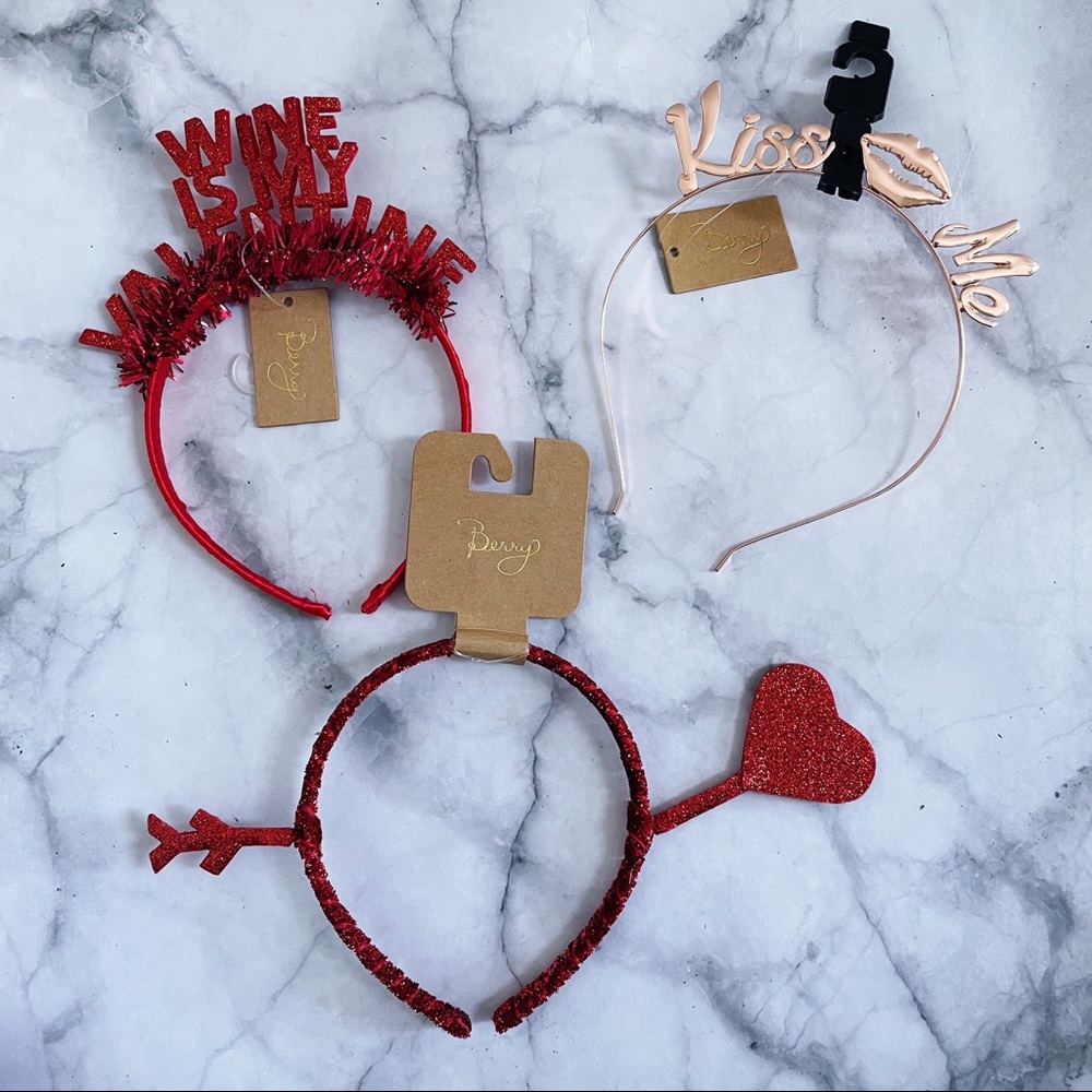 Nordstrom Berry Red Pink Valentine’s Day Festive Headband Set